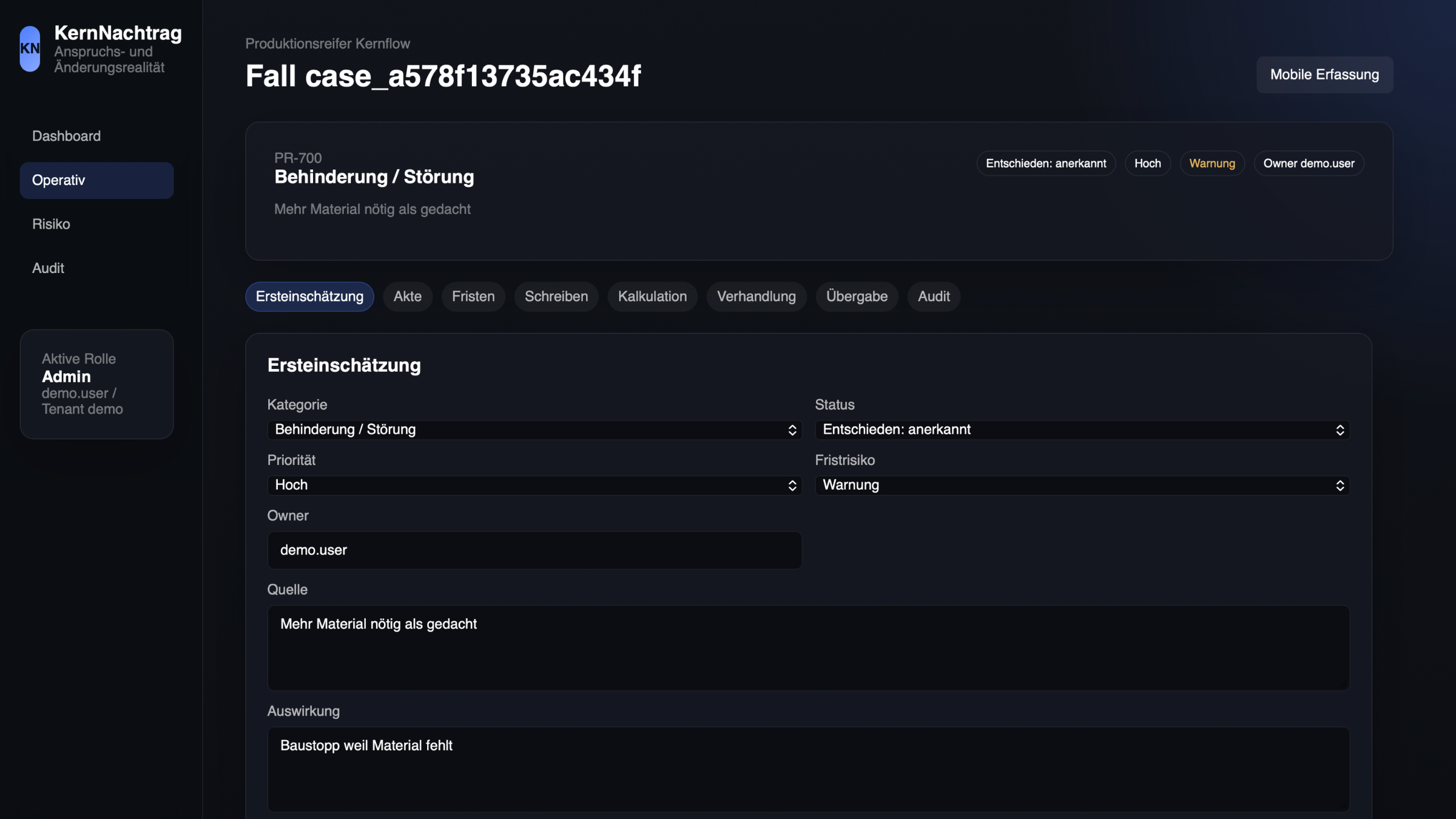 Kernlogik Support und Anwenderbetreuung mit echter Modulansicht
