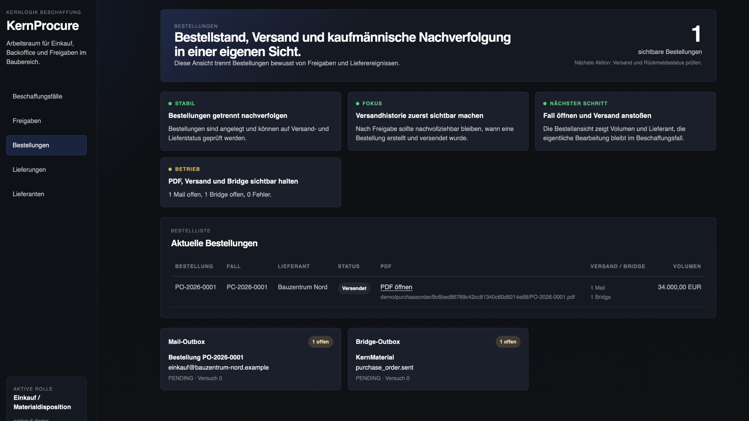 Kernlogik mit echter Modulansicht für Auswertung und operative Steuerung